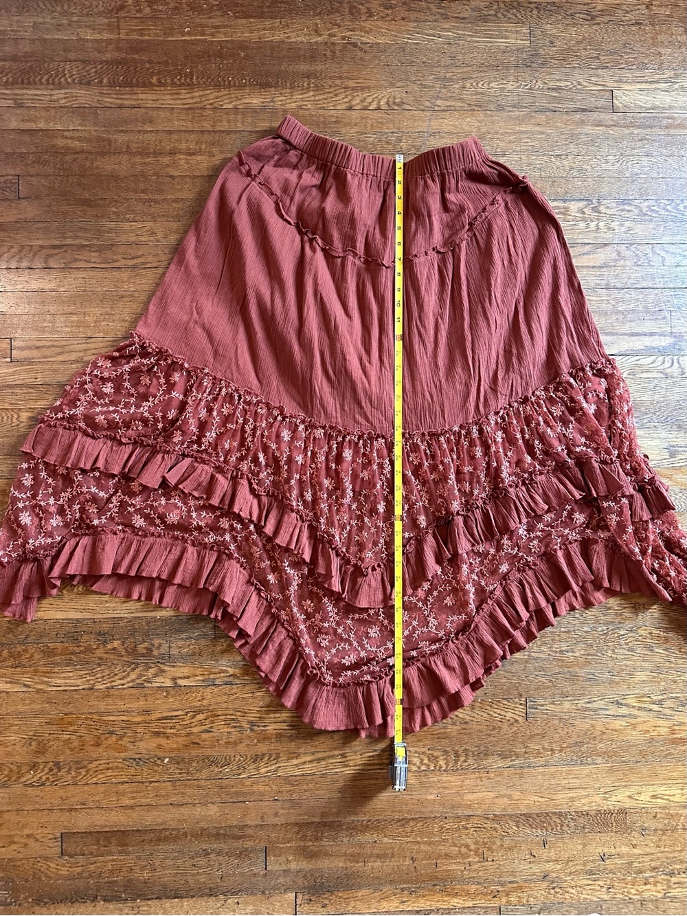 Free People Ashlyn Rust Asymmetrical Lace-Trim Maxi Skirt - Picture 6 of 12